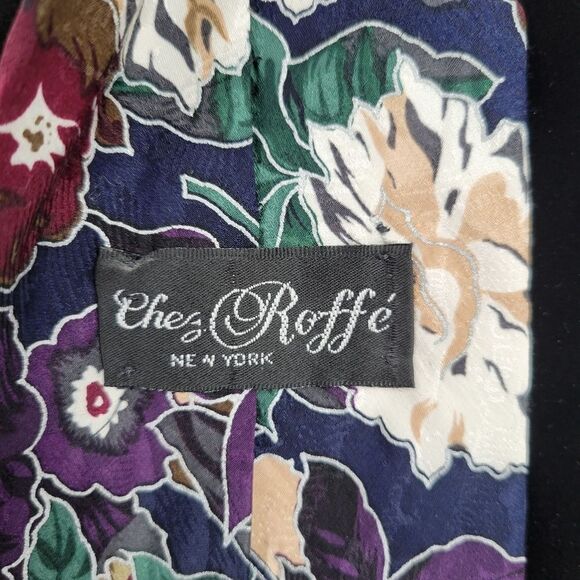 Chez Roffe Vintage Floral Silk Necktie Men's Tie - Picture 7 of 9